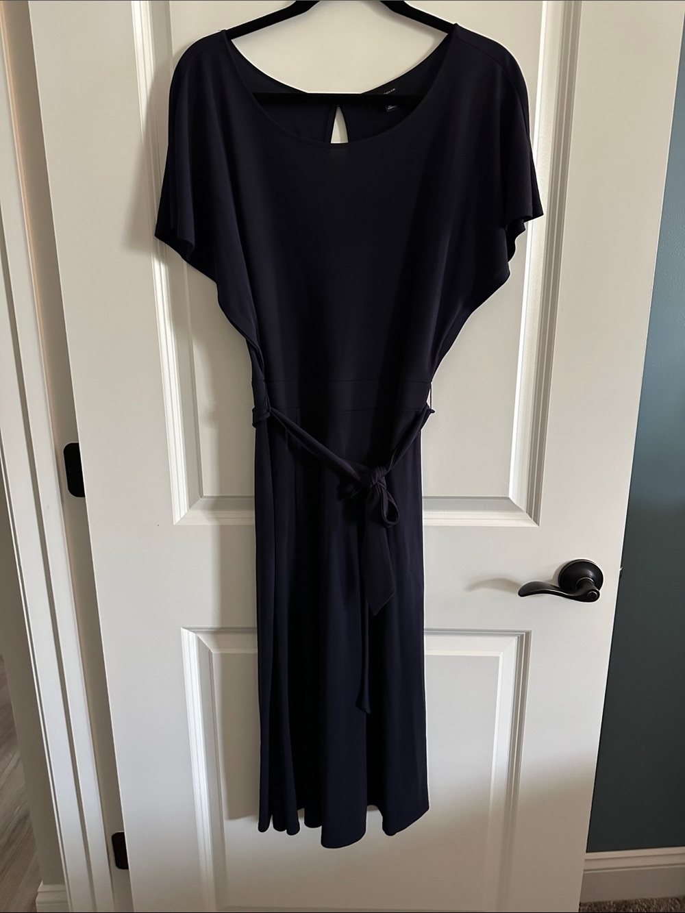 Ann Taylor Navy Belted Midi Dress